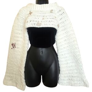 White Handmade Crochet Chunky Crop Sweater W/removable Charms, Multi Size, Y2k